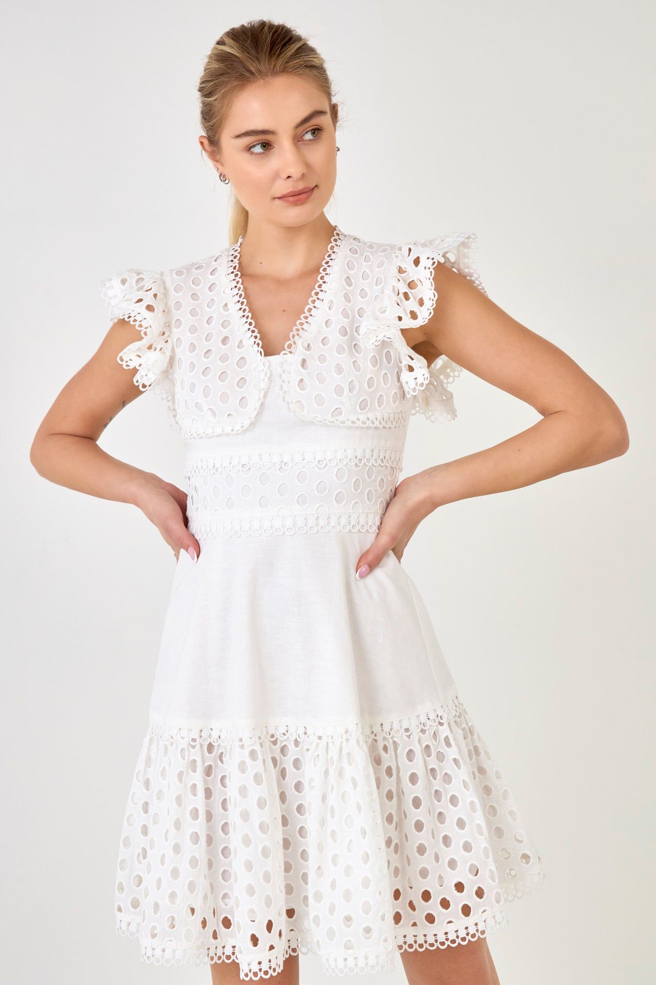 Eyelet Mixed Media Mini Dress sold by Endless Rose