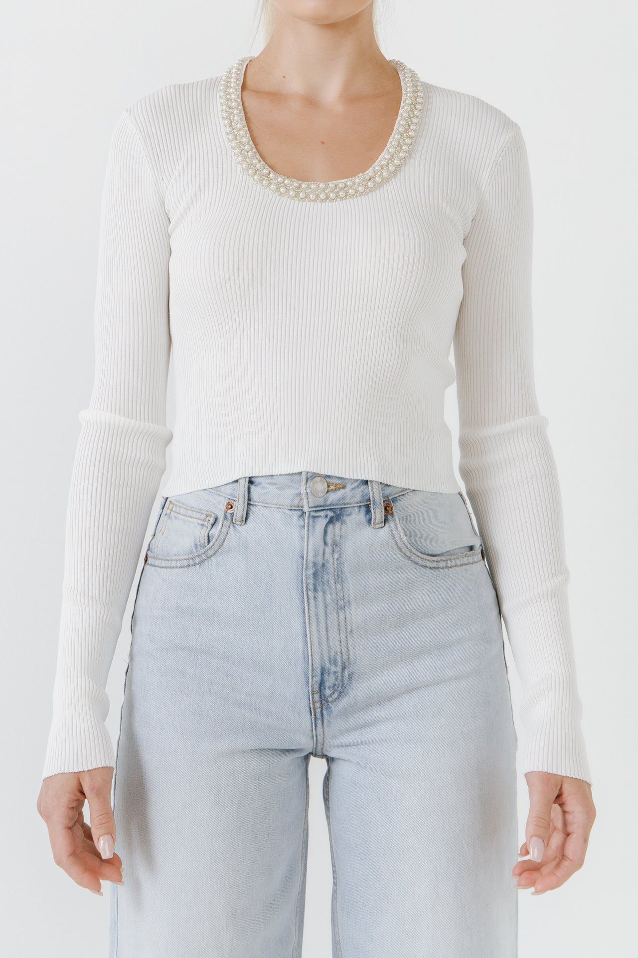 Beads & Faux Pearl Neckline Knit Top sold by Endless Rose product image thumbnail 2