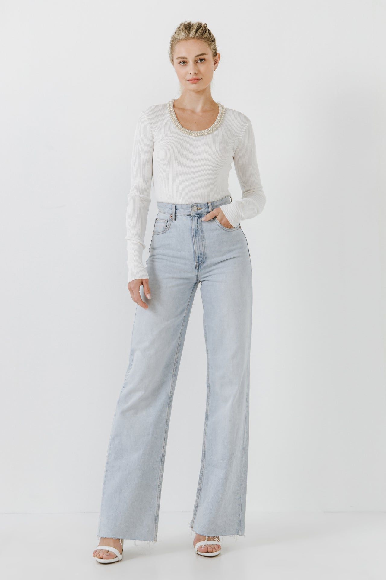 Beads & Faux Pearl Neckline Knit Top sold by Endless Rose