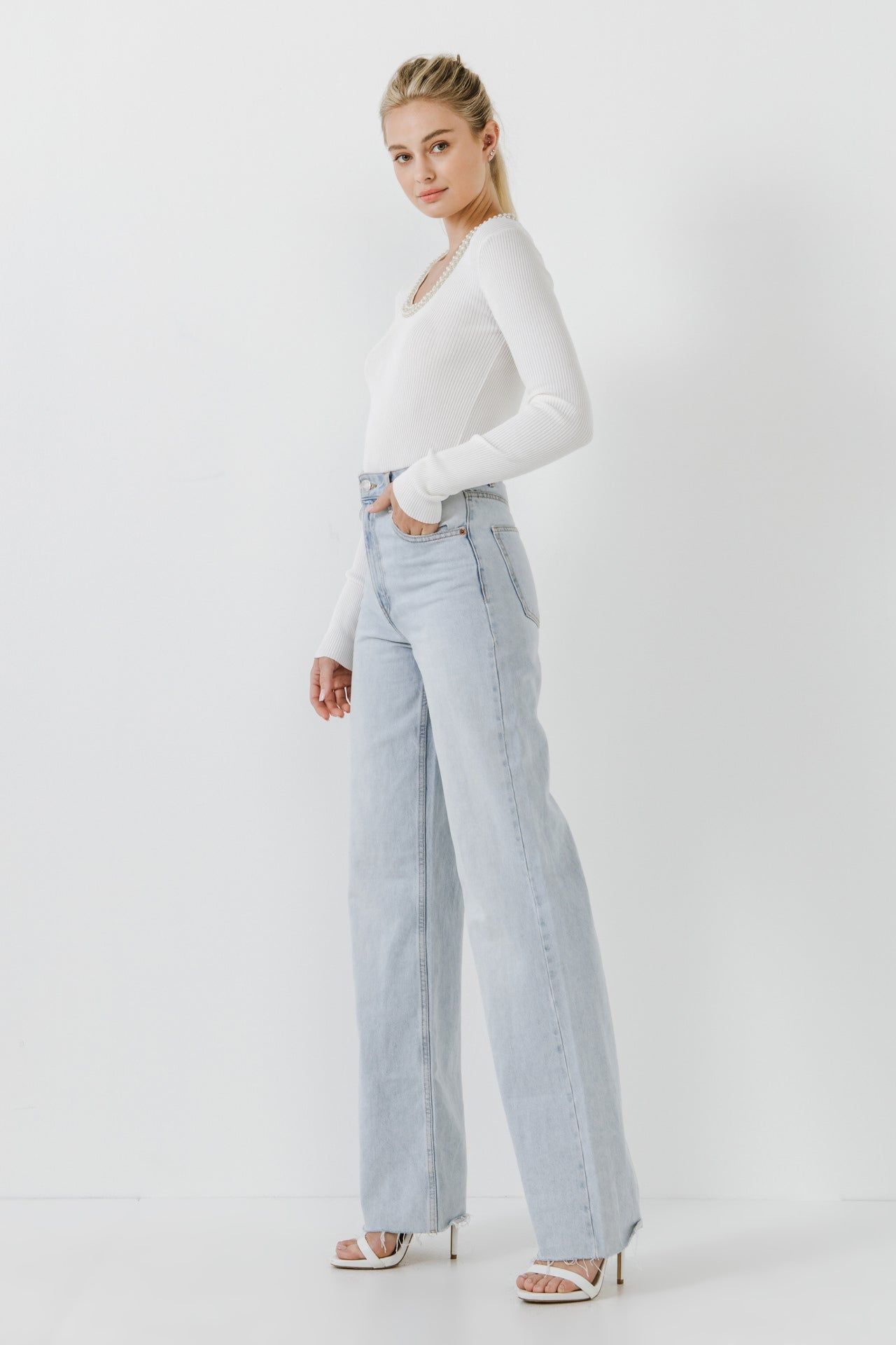 Beads & Faux Pearl Neckline Knit Top sold by Endless Rose product image thumbnail 3