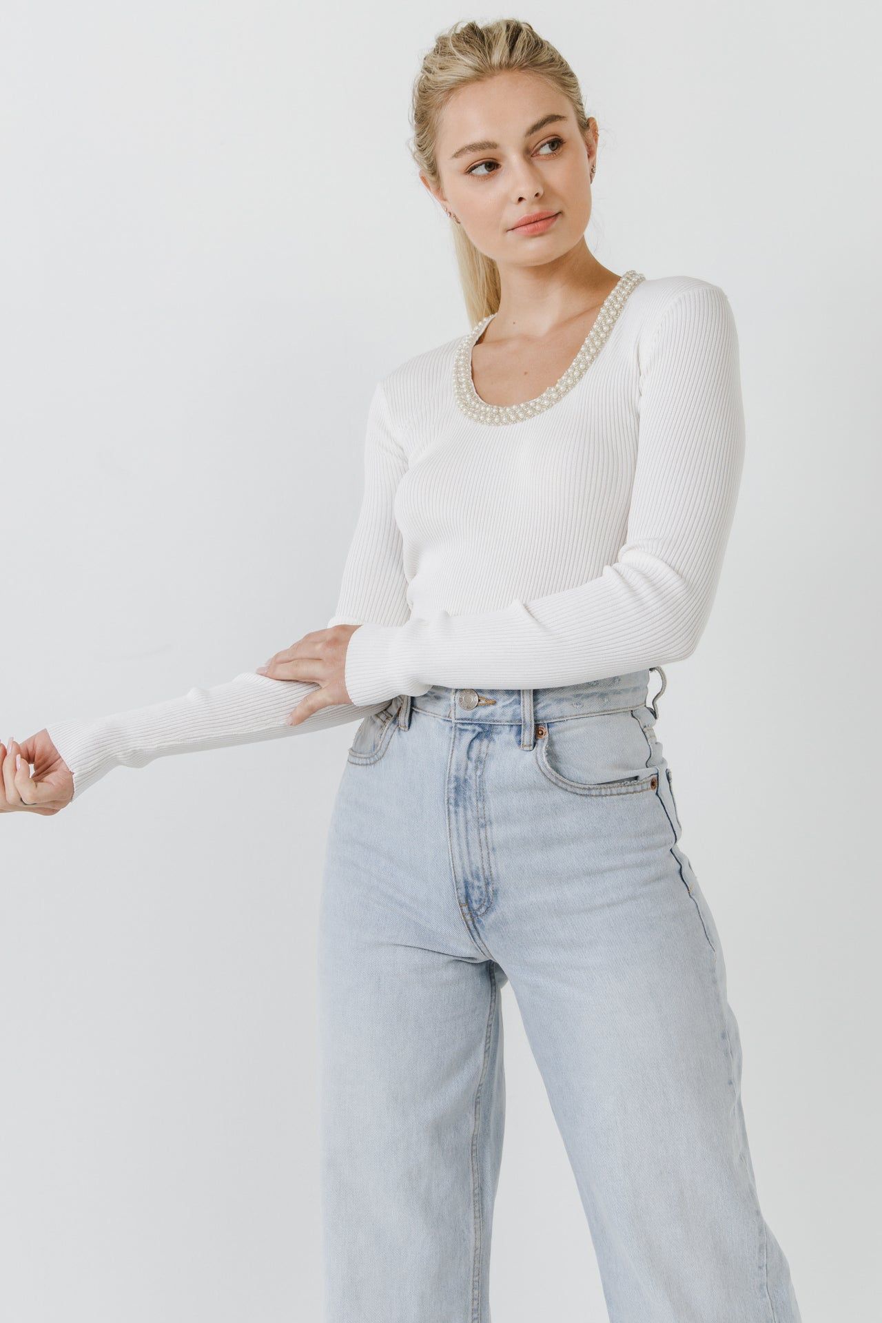 Beads & Faux Pearl Neckline Knit Top sold by Endless Rose product image thumbnail 5