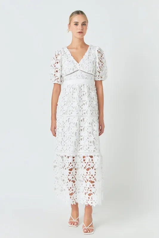 Puff Sleeve Lace Tiered Maxi Dress - Final Sale sold by Endless Rose