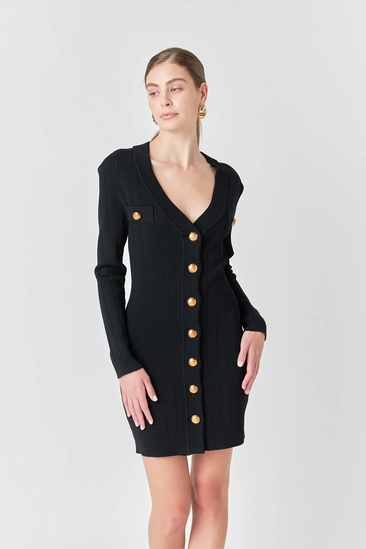 Shank Button V-Neckline Knit Mini Dress sold by Endless Rose product image thumbnail 5