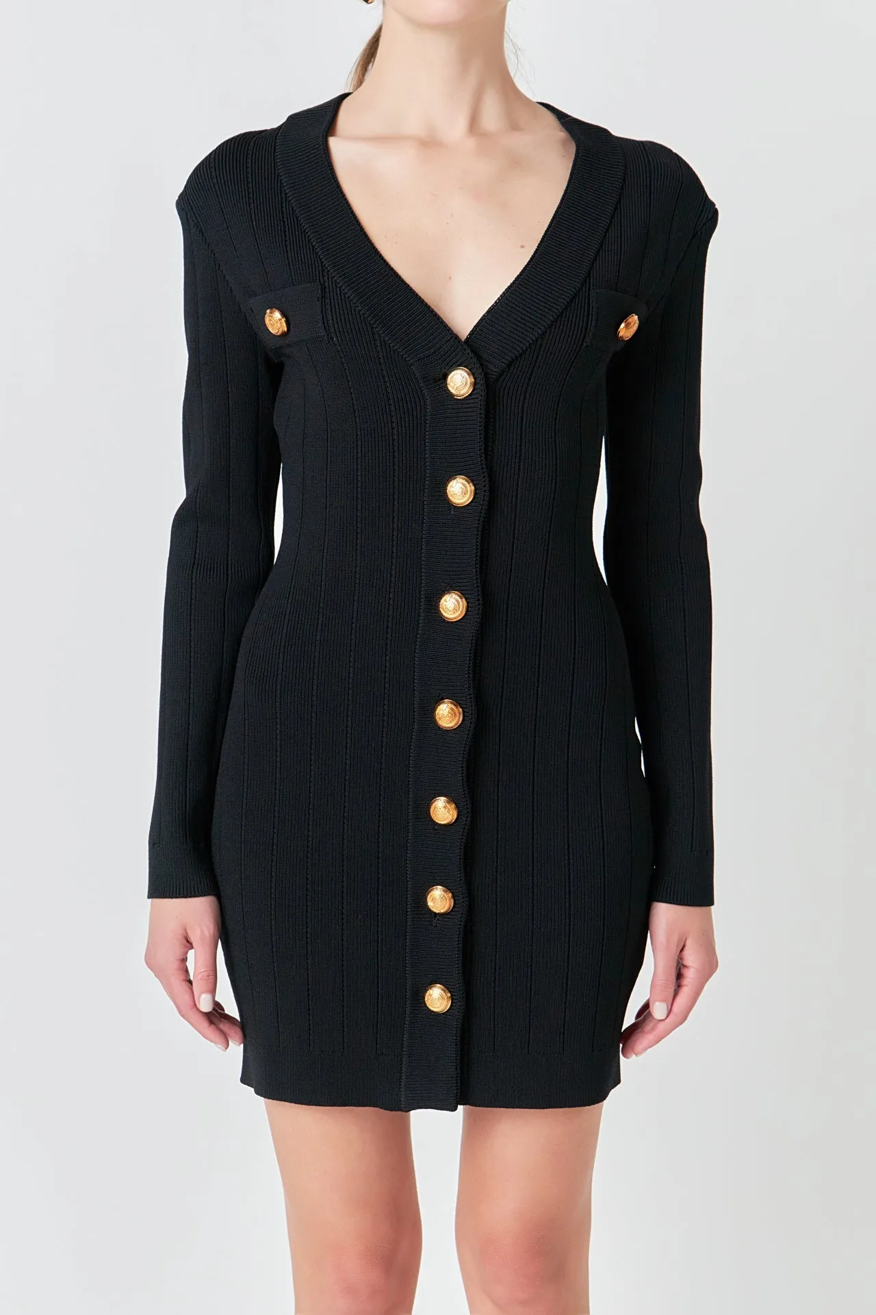 Shank Button V-Neckline Knit Mini Dress sold by Endless Rose product image thumbnail 2