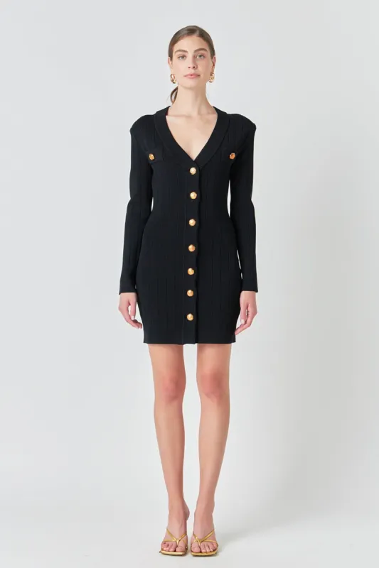 Shank Button V-Neckline Knit Mini Dress sold by Endless Rose