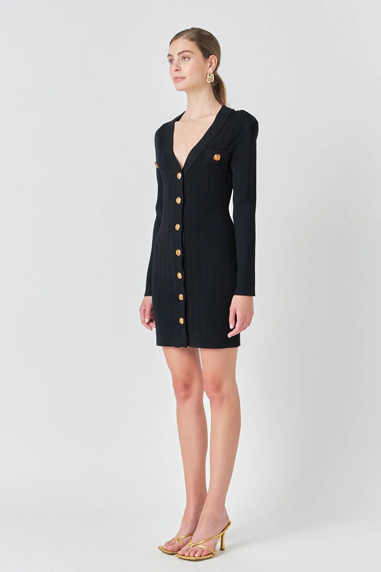 Shank Button V-Neckline Knit Mini Dress sold by Endless Rose product image thumbnail 3