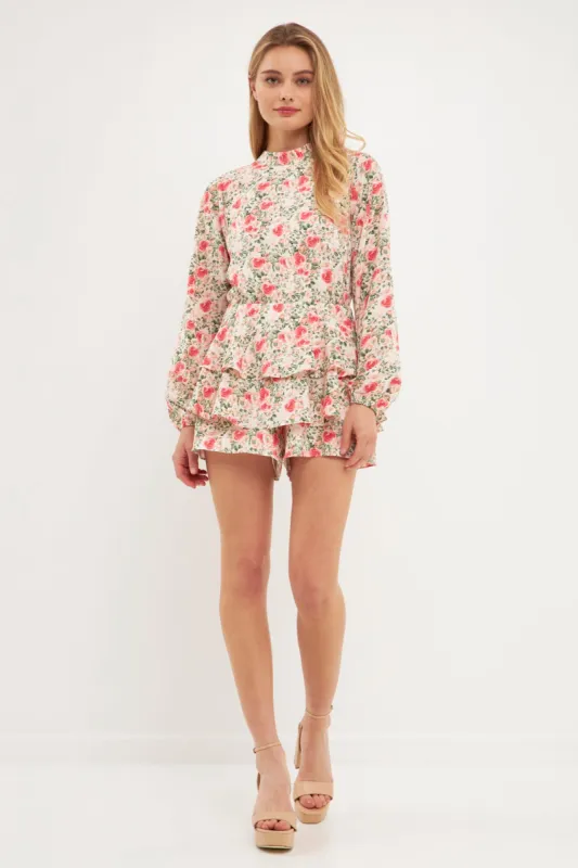 Blooming Roses Floral Open Back Romper sold by Endless Rose