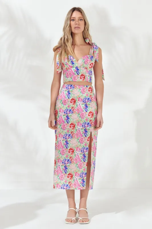 Cotton Floral Print Slit Maxi Skirt sold by Endless Rose