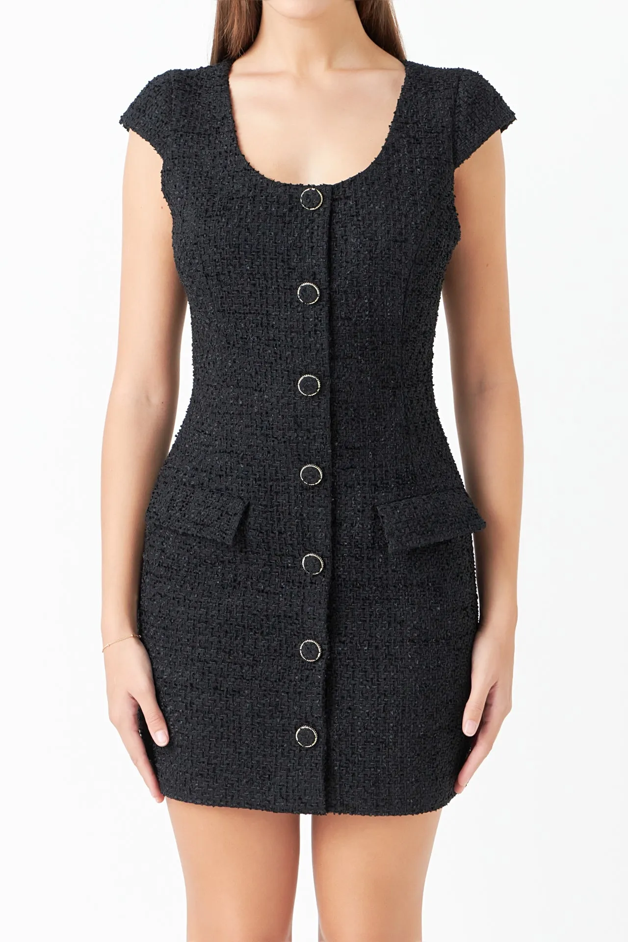 Scooped Neck Buttoned Mini Dress sold by Endless Rose product image thumbnail 2