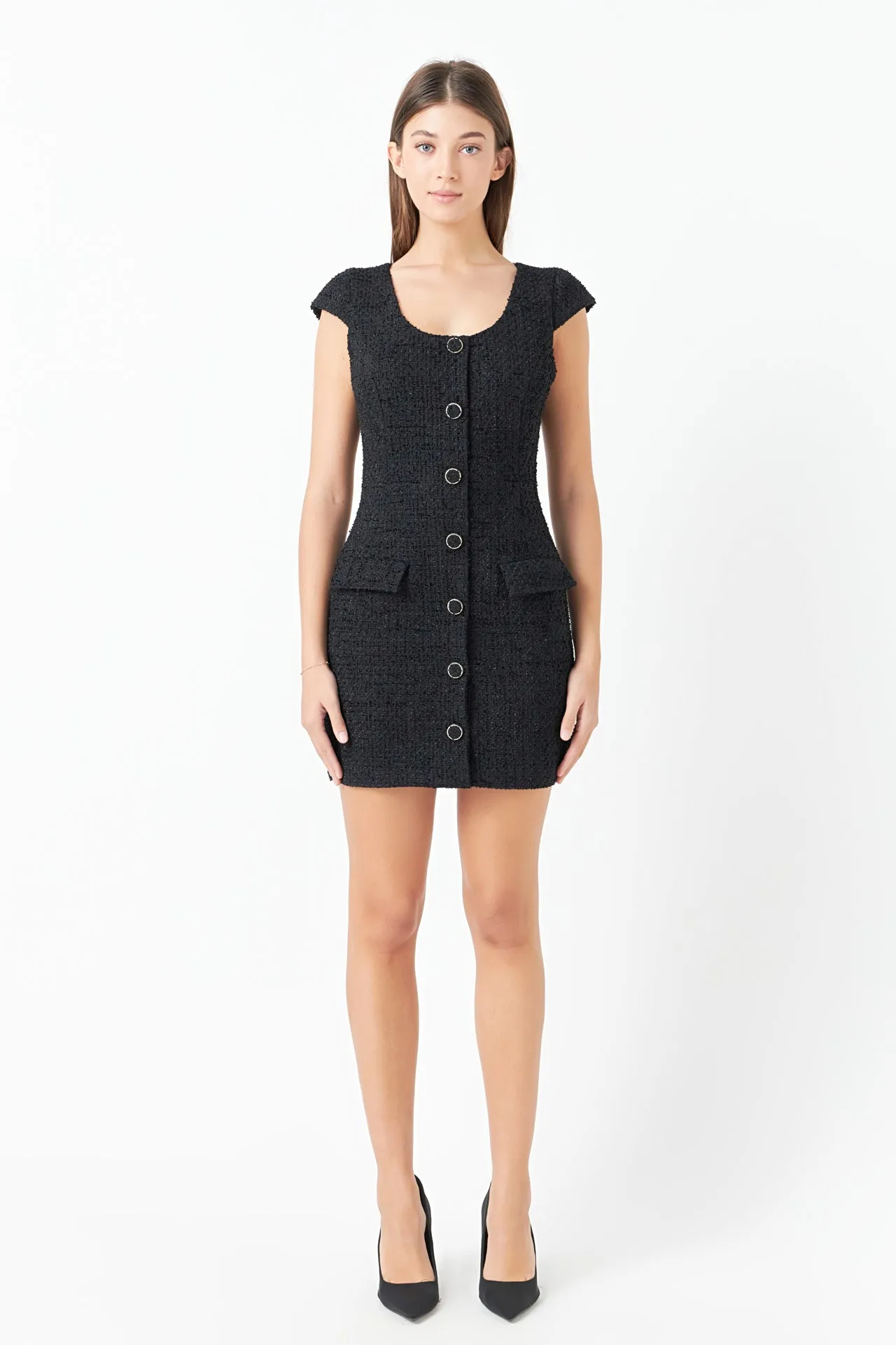 Scooped Neck Buttoned Mini Dress sold by Endless Rose