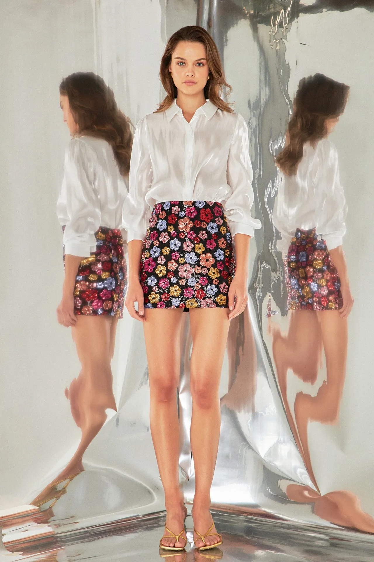 Sequins Floral Mini Skirt sold by Endless Rose
