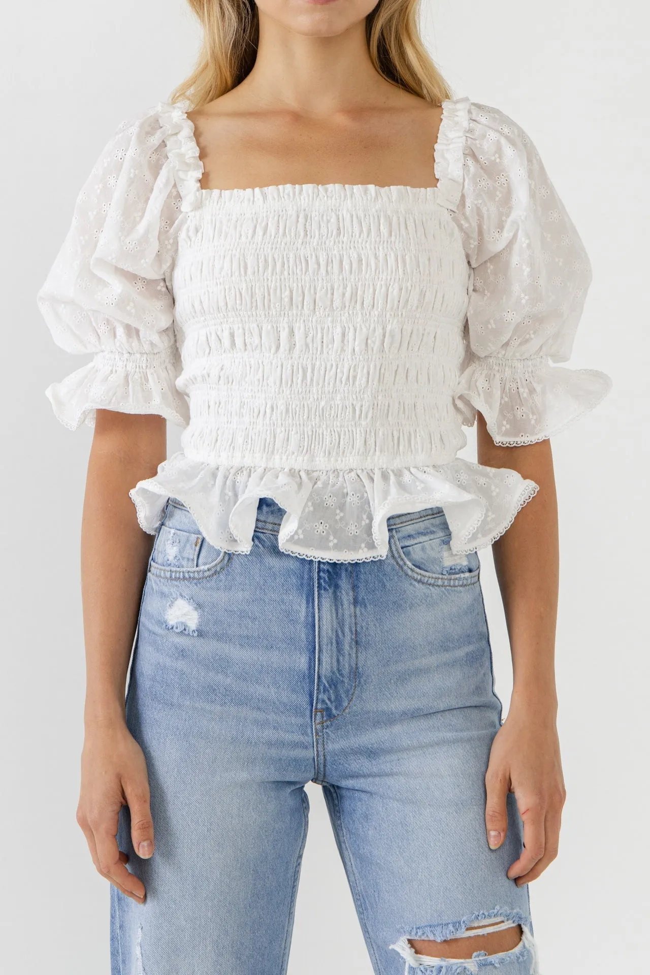 All Over Embroidered Lace Smocked Top sold by Endless Rose product image thumbnail 2