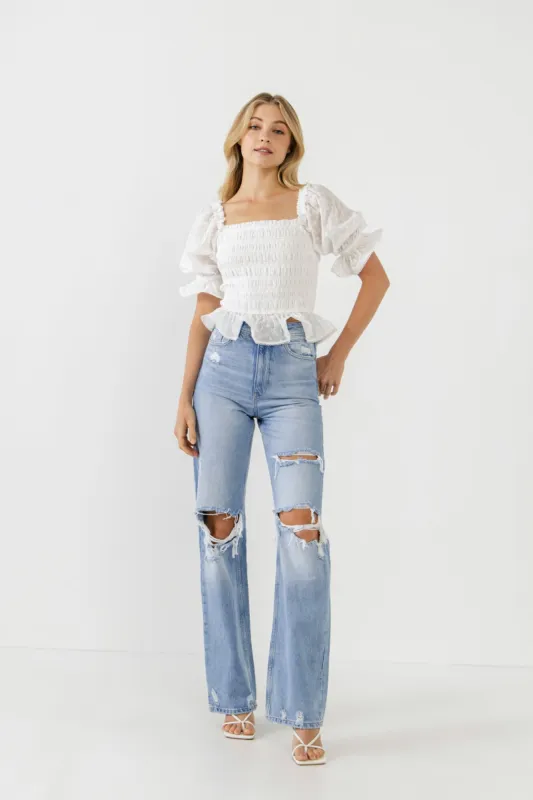 All Over Embroidered Lace Smocked Top sold by Endless Rose