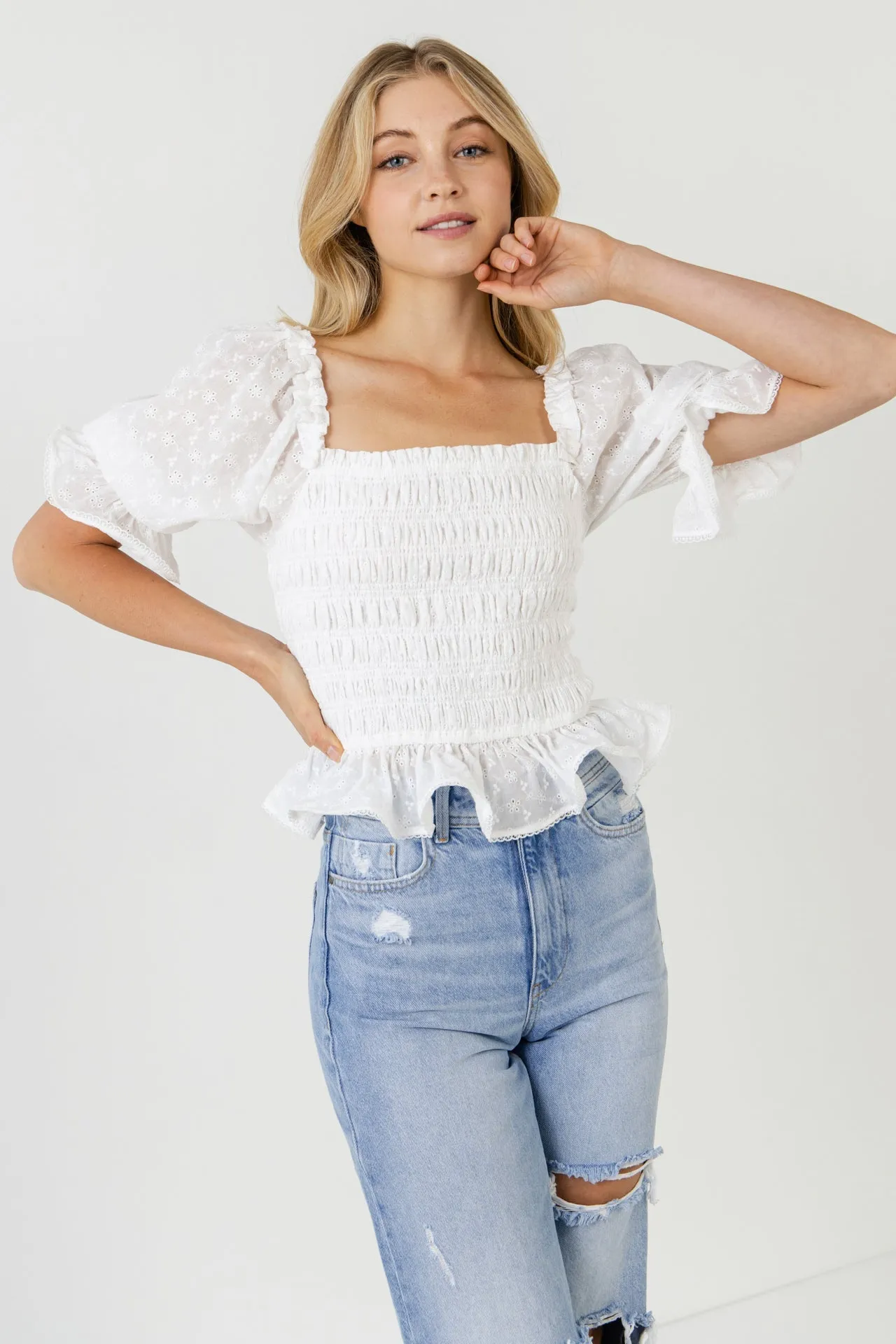 All Over Embroidered Lace Smocked Top sold by Endless Rose product image thumbnail 5