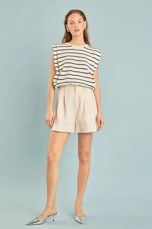 Stripe Sleeveless Pleated Knit Top sold by Endless Rose