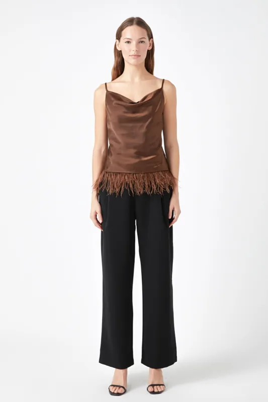 Satin Cowl Neck Top with Feather - Final Sale sold by Endless Rose