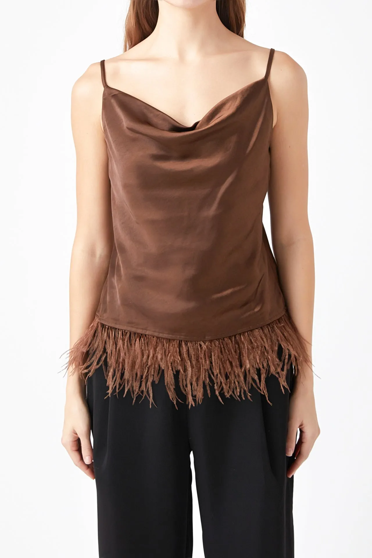 Satin Cowl Neck Top with Feather - Final Sale sold by Endless Rose product image thumbnail 2