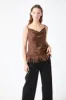 Satin Cowl Neck Top with Feather - Final Sale sold by Endless Rose