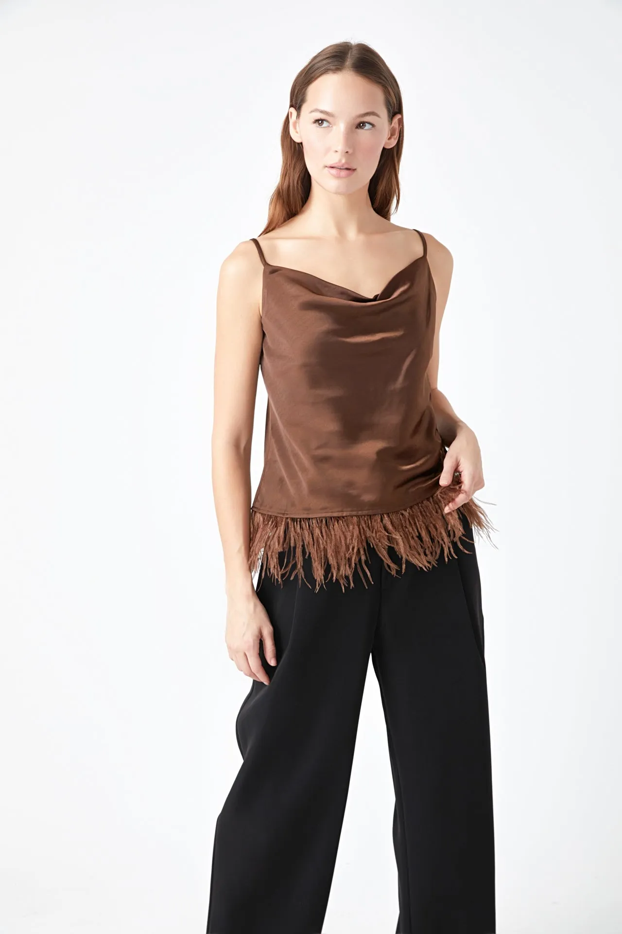 Satin Cowl Neck Top with Feather - Final Sale sold by Endless Rose product image thumbnail 5