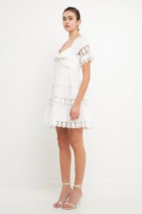 Lace Trim Mini Dress with Front Bow sold by Endless Rose