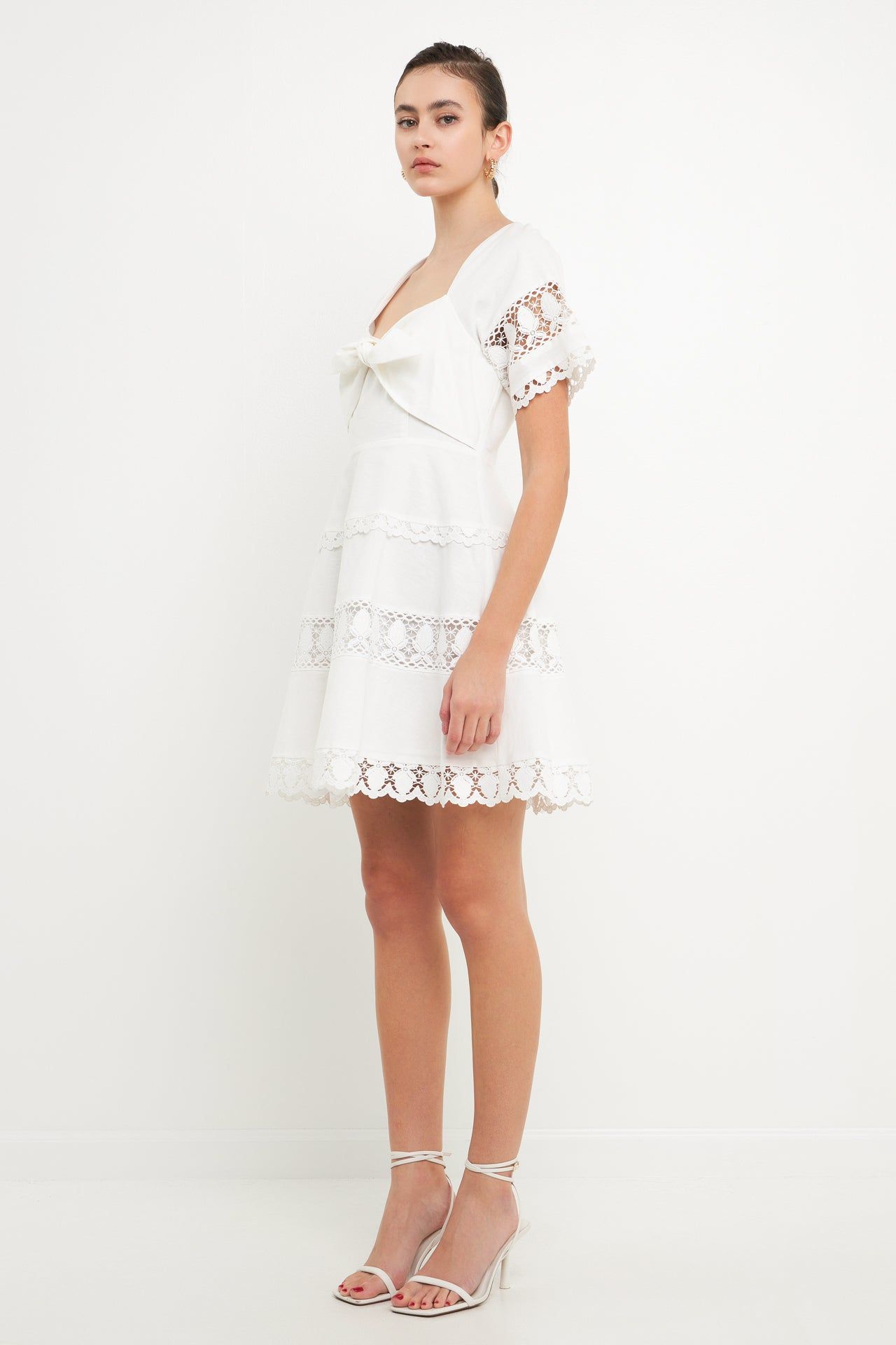 Lace Trim Mini Dress with Front Bow sold by Endless Rose product image thumbnail 3