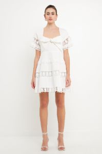 Lace Trim Mini Dress with Front Bow sold by Endless Rose
