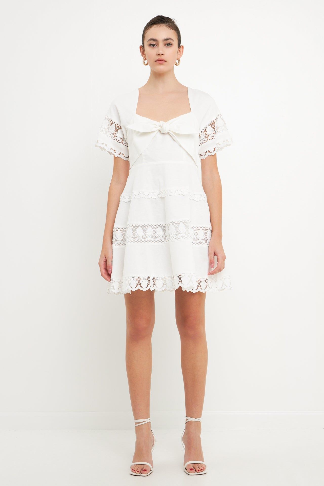 Lace Trim Mini Dress with Front Bow sold by Endless Rose