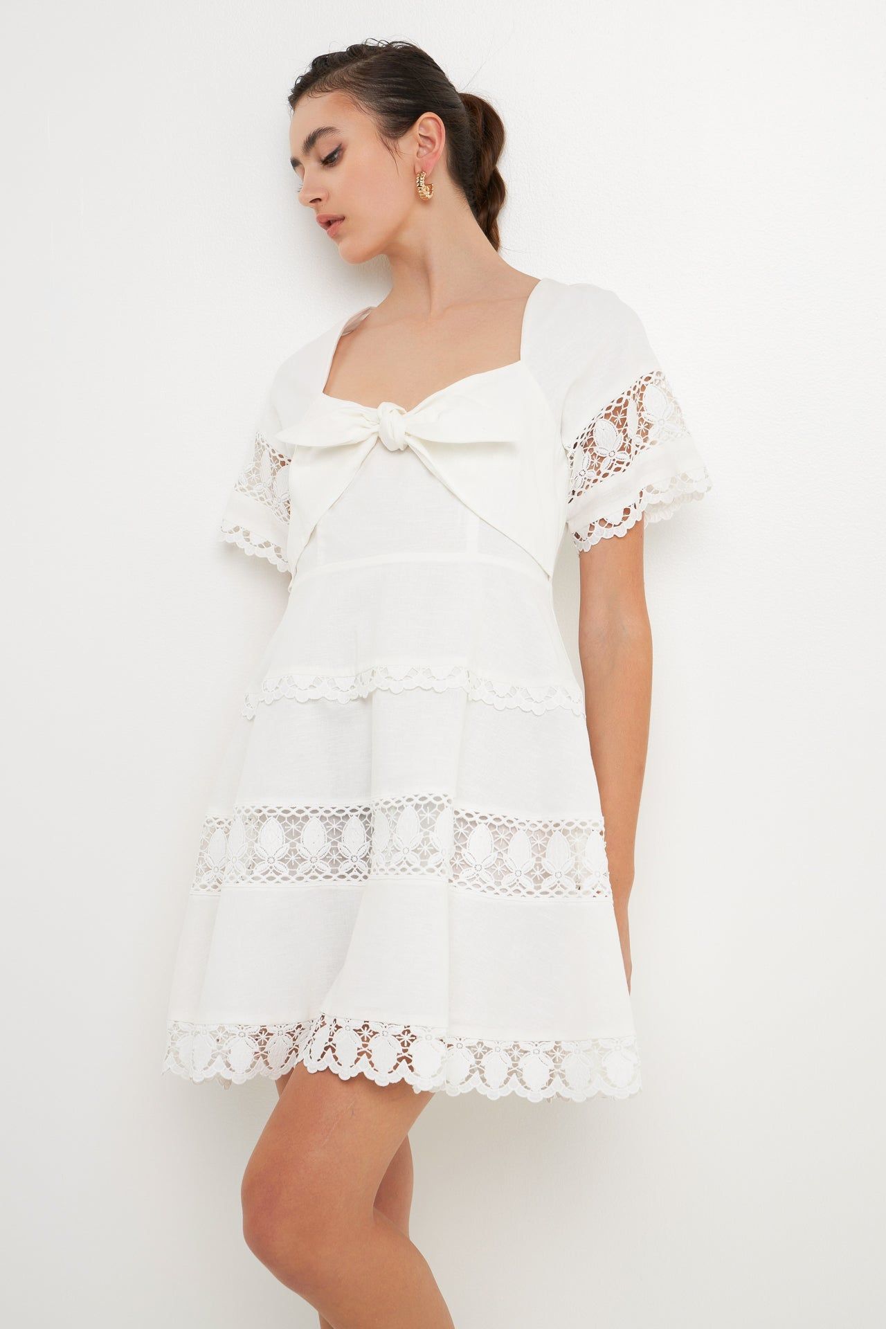 Lace Trim Mini Dress with Front Bow sold by Endless Rose product image thumbnail 5