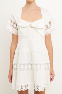 Lace Trim Mini Dress with Front Bow sold by Endless Rose