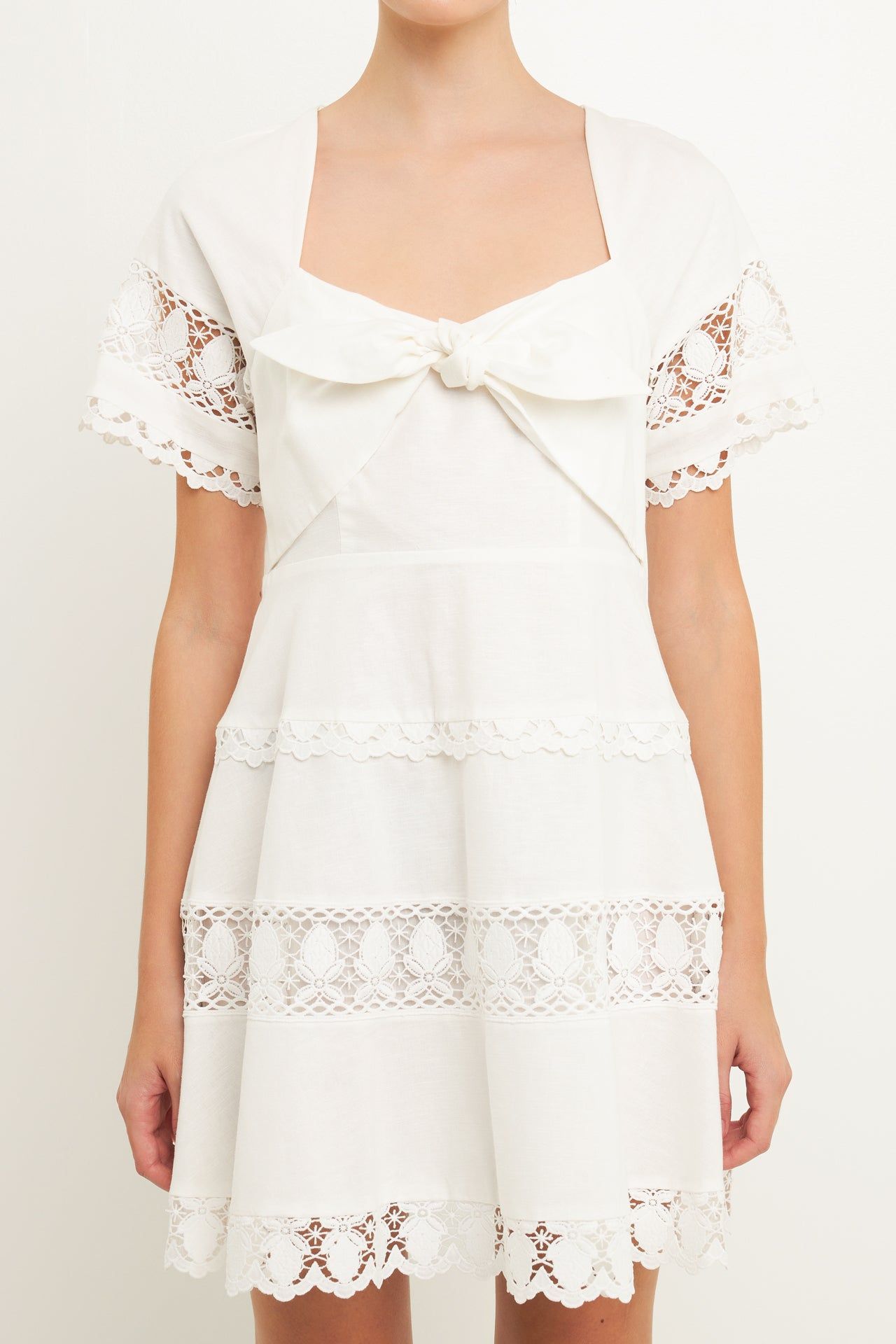 Lace Trim Mini Dress with Front Bow sold by Endless Rose product image thumbnail 2