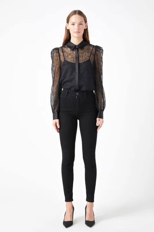Embroidered Mesh See Through Blouse sold by Endless Rose