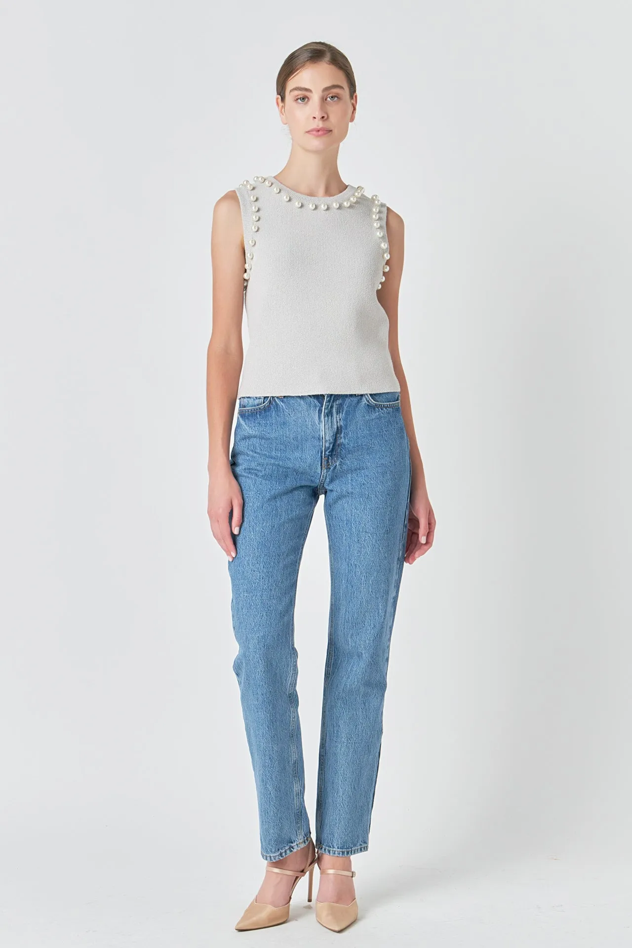 Pearl Detail Knit Tank Top sold by Endless Rose