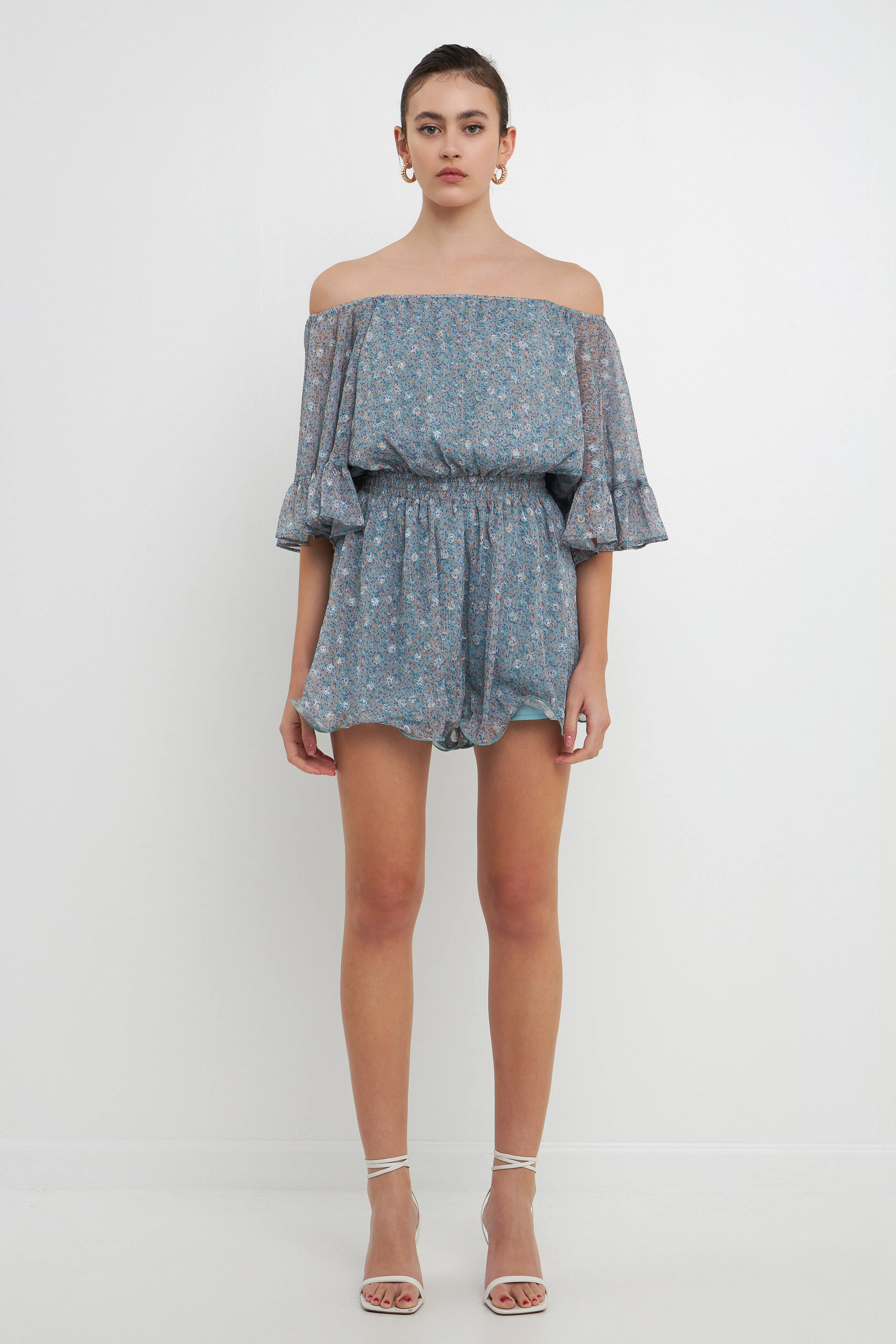 Ditsy Floral Off the Shoulder Romper sold by Endless Rose