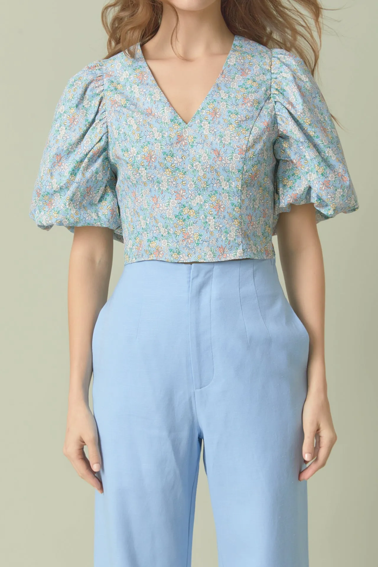 Floral Puff Sleeve Cropped Top sold by Endless Rose product image thumbnail 2