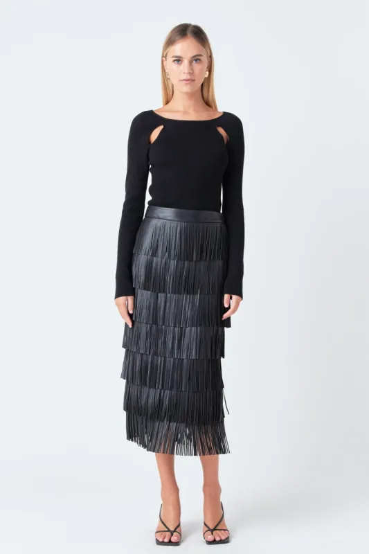 PU Fringe Maxi Skirt sold by Endless Rose
