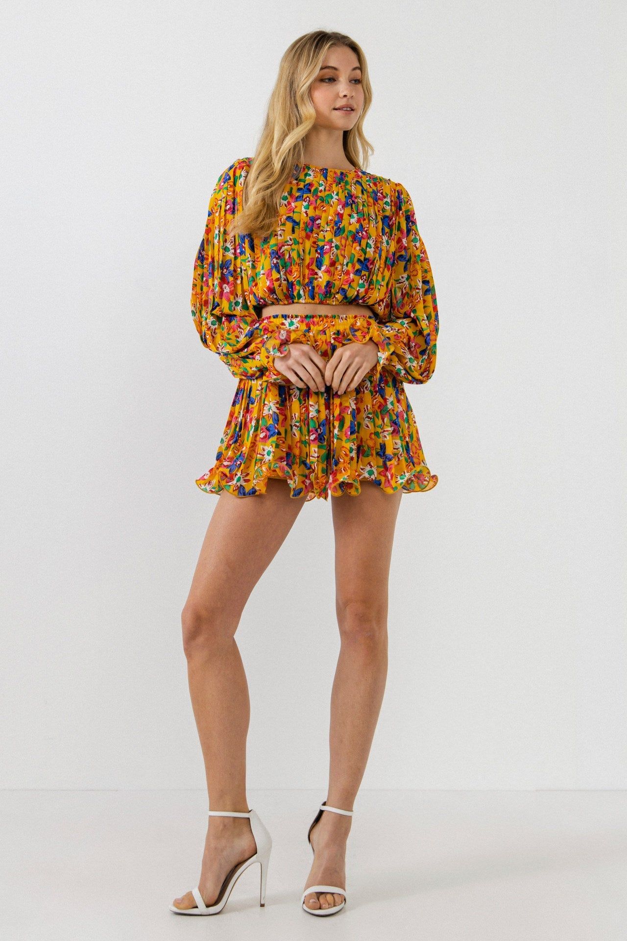 Floral Pleated Blouson Crop Top sold by Endless Rose