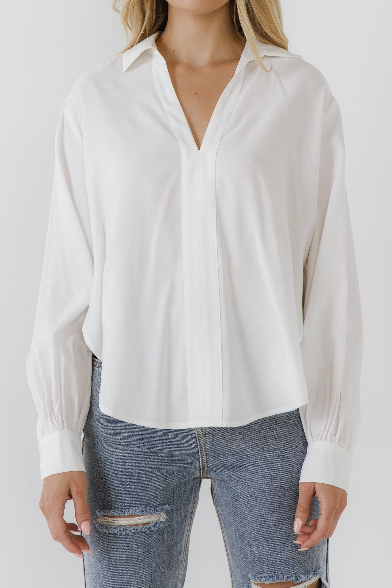 V-neckline Puff Long Sleeve Top sold by Endless Rose product image thumbnail 2