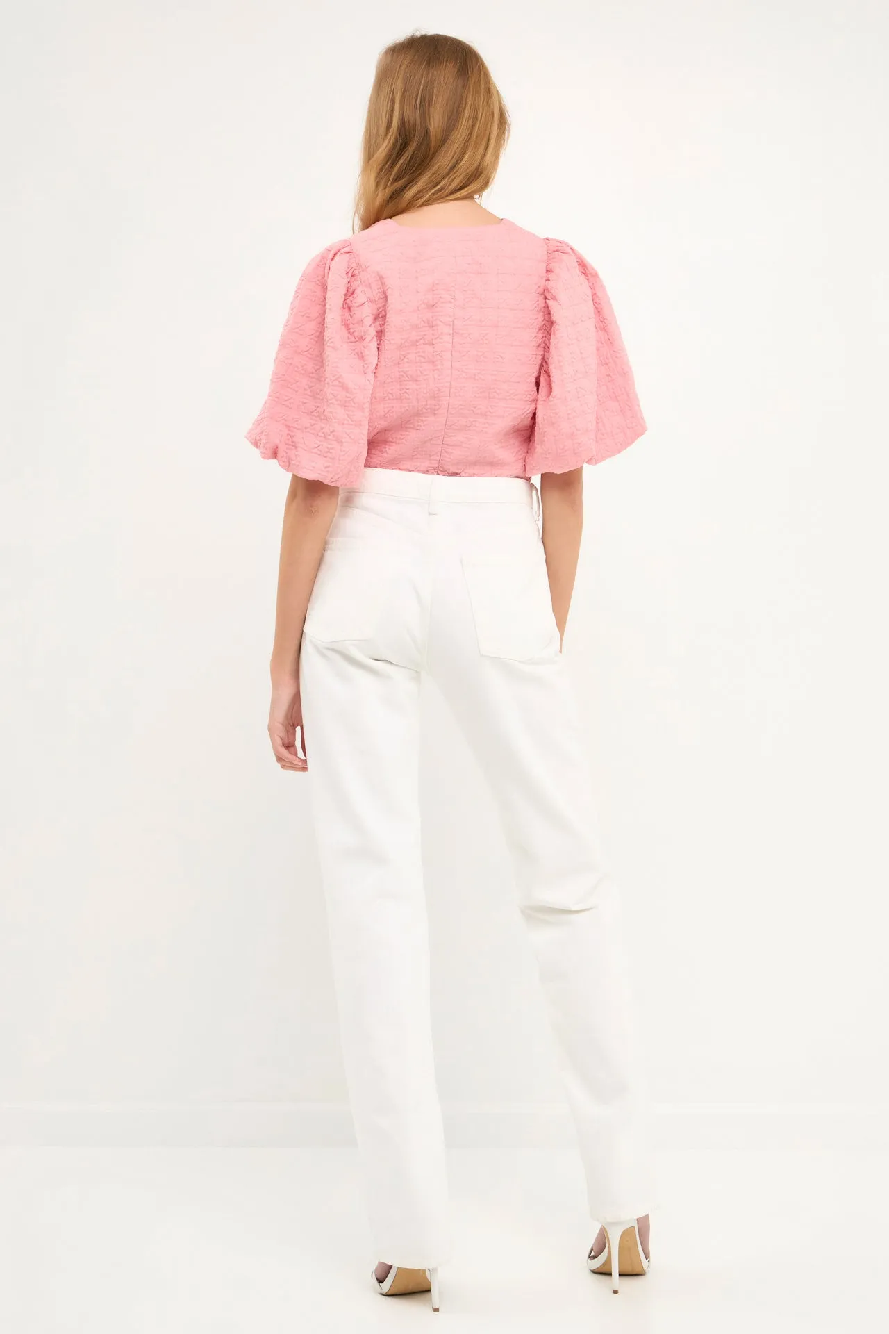 Puff Sleeve Check Jacquard Top sold by Endless Rose product image thumbnail 5