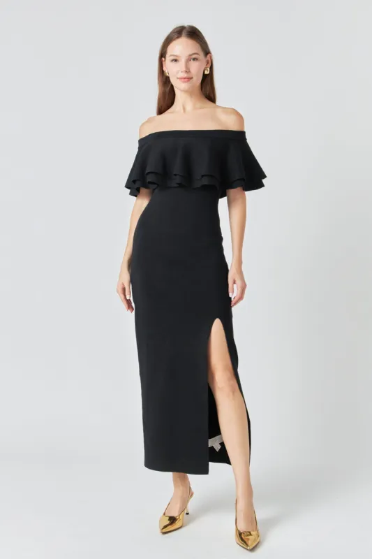 Off the Shoulder Ruffle Maxi Dress sold by Endless Rose