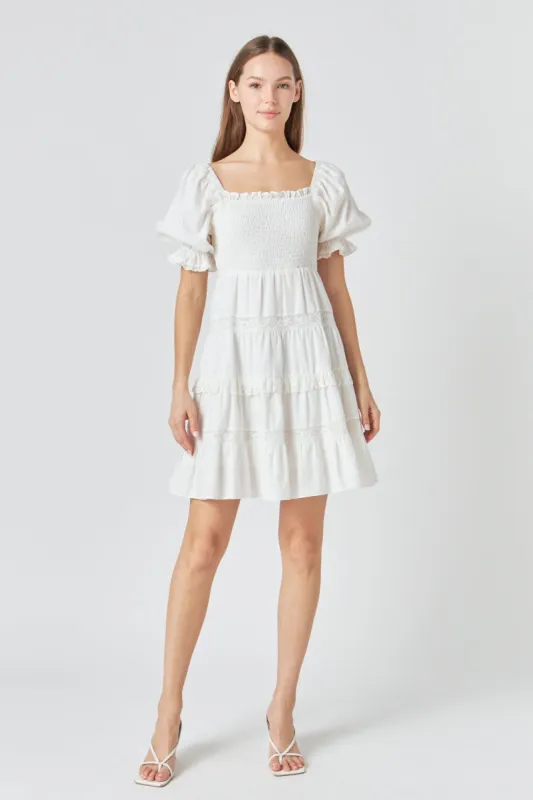 Linen Smocked Mini Dress with Lace sold by Endless Rose