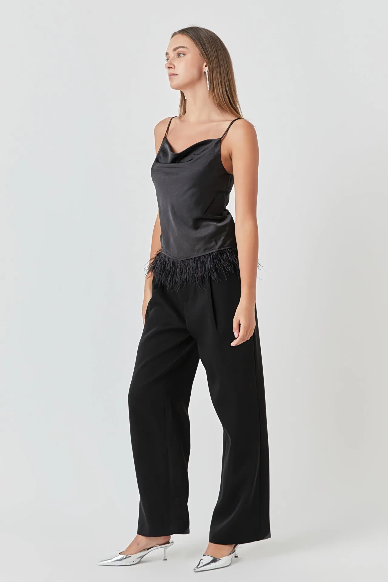 Satin Cowl Neck Top with Feather - Final Sale sold by Endless Rose product image thumbnail 3