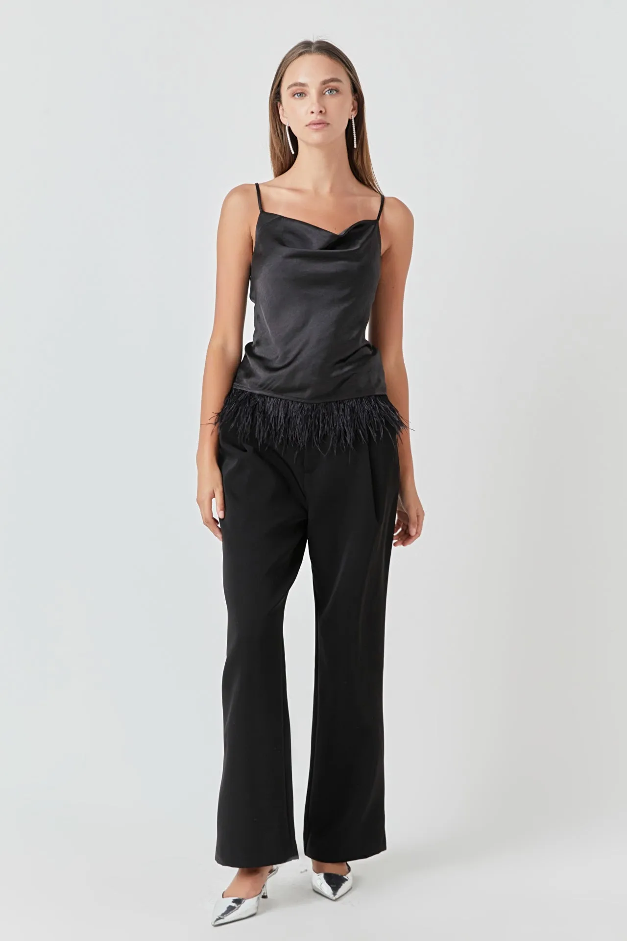 Satin Cowl Neck Top with Feather - Final Sale sold by Endless Rose