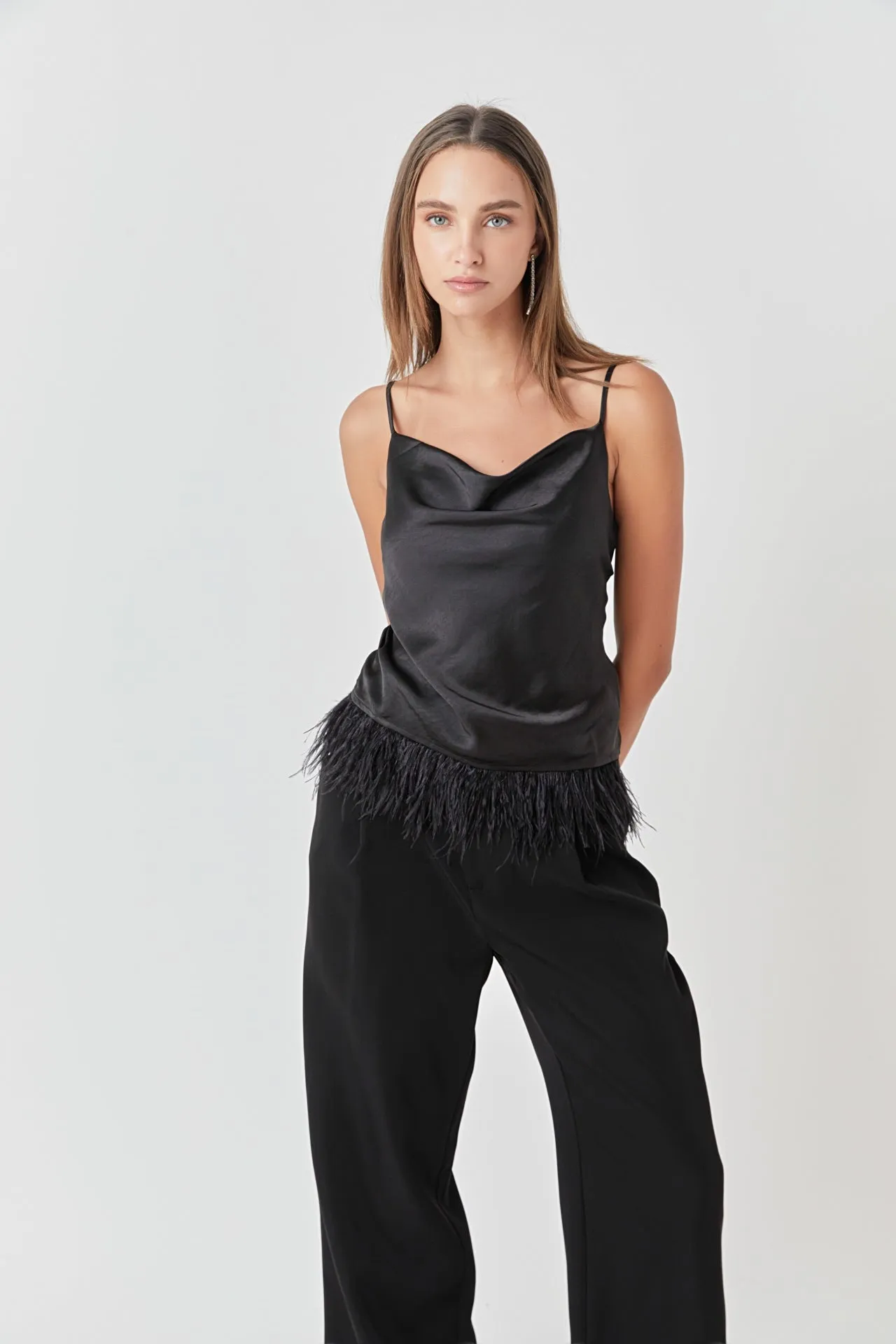 Satin Cowl Neck Top with Feather - Final Sale sold by Endless Rose product image thumbnail 5