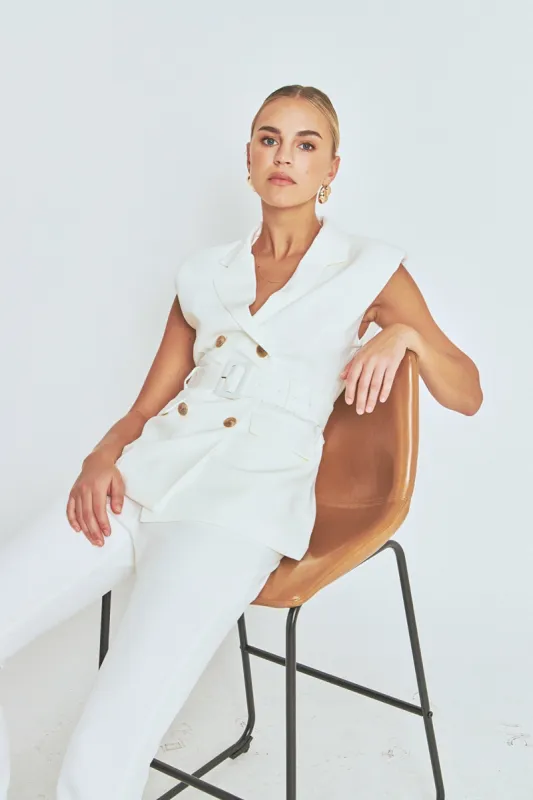 Shoulder pad Double Breast Belted Blazer sold by Endless Rose