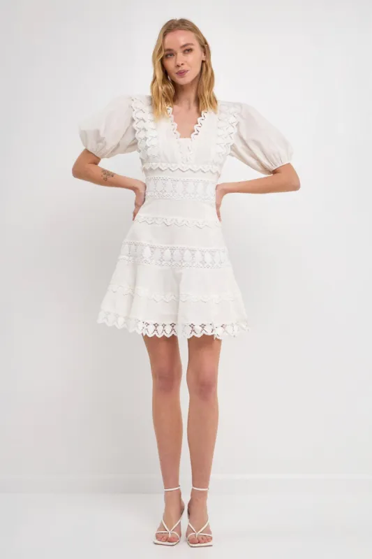 Puff Sleeve Plunging Lace Dress - Final Sale sold by Endless Rose