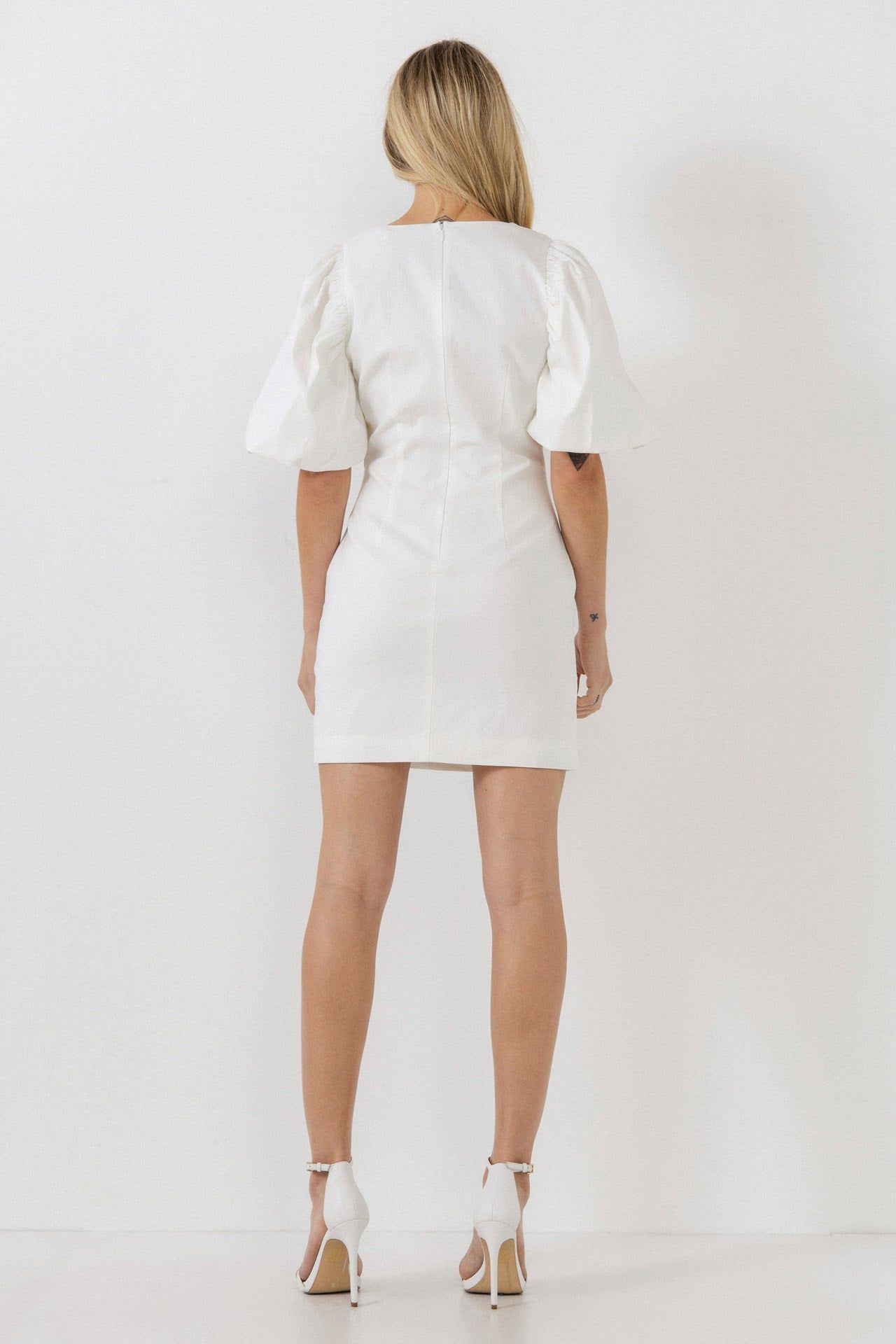 Asymmetical Buttoned Puff Sleeve Fitted Mini sold by Endless Rose product image thumbnail 4