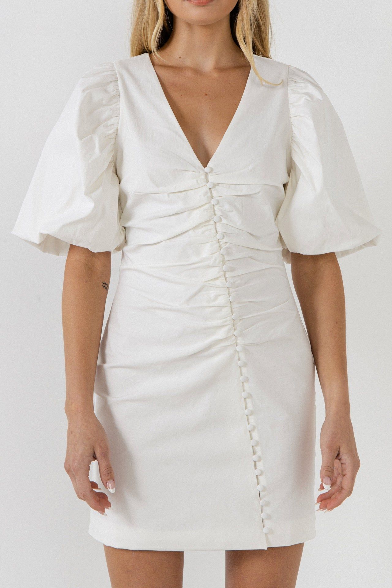 Asymmetical Buttoned Puff Sleeve Fitted Mini sold by Endless Rose product image thumbnail 2