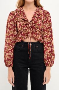 Crinkled Floral Center Cutout Blouse sold by Endless Rose