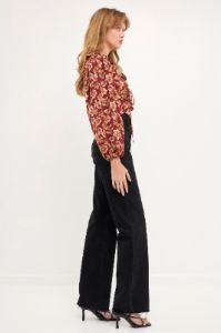 Crinkled Floral Center Cutout Blouse sold by Endless Rose