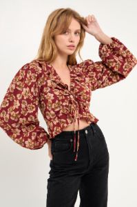Crinkled Floral Center Cutout Blouse sold by Endless Rose